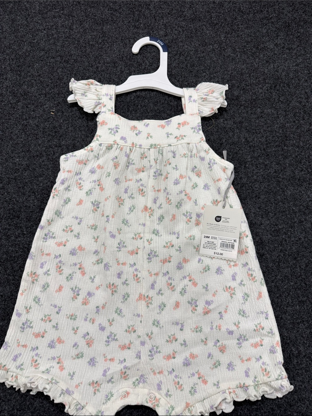 cloud island White Floral Romper with Pink & Purple Accents